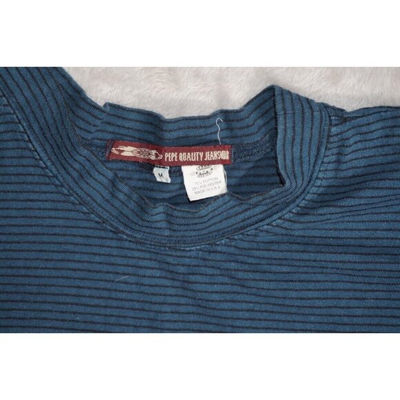 Vintage Pepe Jeanswear Striped Mock Neck T-Shirt - Made in USA - Size Medium - Picture 3 of 9